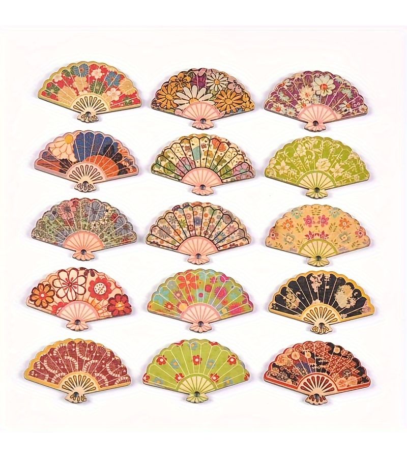 20 Multi Colored Wooden Cartoon Fans With Holes For Pendants Creative Handmade Hair Clips And Decorative Ornaments Measuring 1.89 1.16 Inch Random Assorted Mixed Prints - Image 2