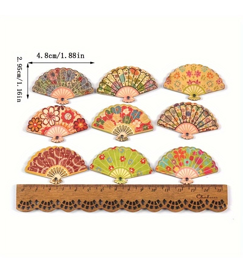 20 Multi Colored Wooden Cartoon Fans With Holes For Pendants Creative Handmade Hair Clips And Decorative Ornaments Measuring 1.89 1.16 Inch Random Assorted Mixed Prints - Image 3