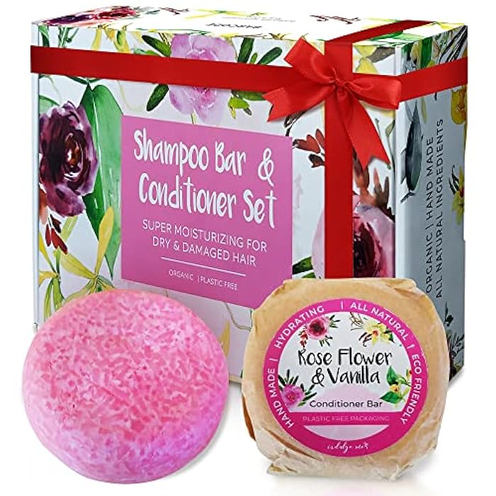 IndulgeMe Solid Shampoo and Conditioner Bar - Eco Friendly Hair Care, Dry and Damaged Hair Treatment, Rose and Vanilla Scented, Jojoba Oil, Argan Oil For Hair, Zero Waste, 3 In 1 Shampoo, Hydrating Set 2 Bars - Image 1