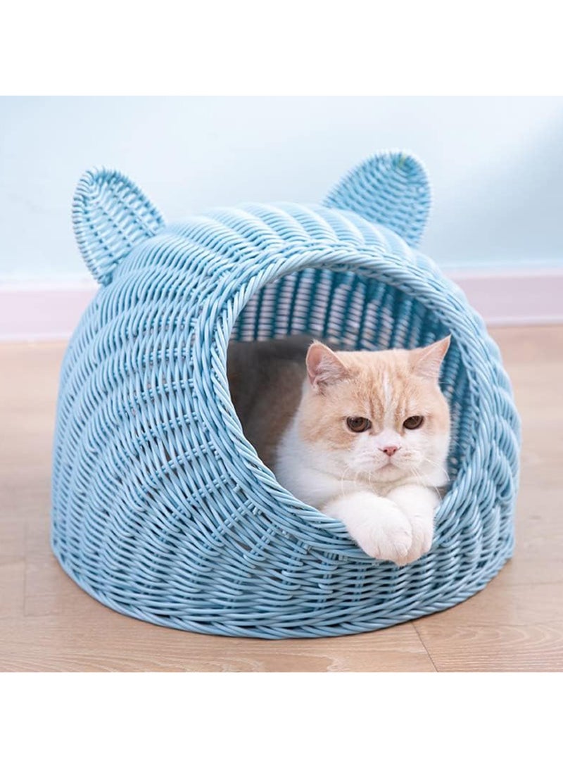ليموس بيت قطط من الروطان مغطى بوسائد سرير قطط عصري ومبتكر كهف عش للحيوانات الأليفة - Image 1