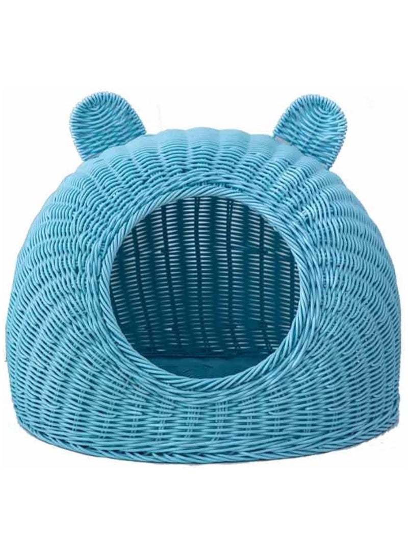 ليموس بيت قطط من الروطان مغطى بوسائد سرير قطط عصري ومبتكر كهف عش للحيوانات الأليفة - Image 3