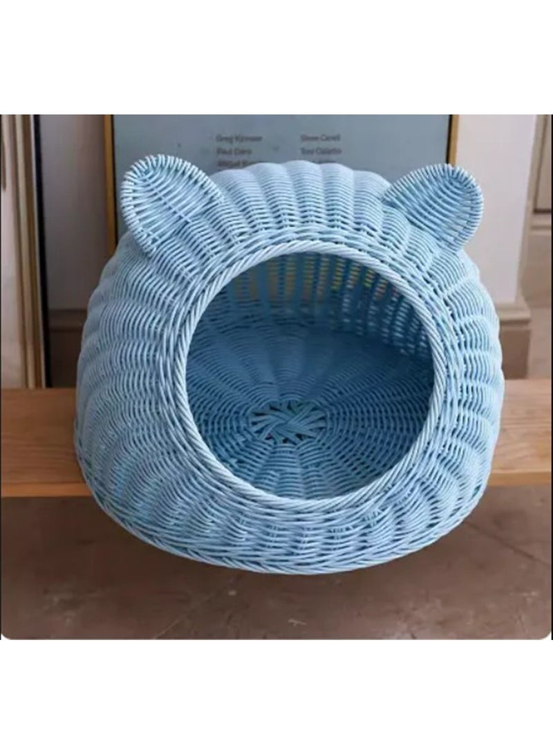 ليموس بيت قطط من الروطان مغطى بوسائد سرير قطط عصري ومبتكر كهف عش للحيوانات الأليفة - Image 4