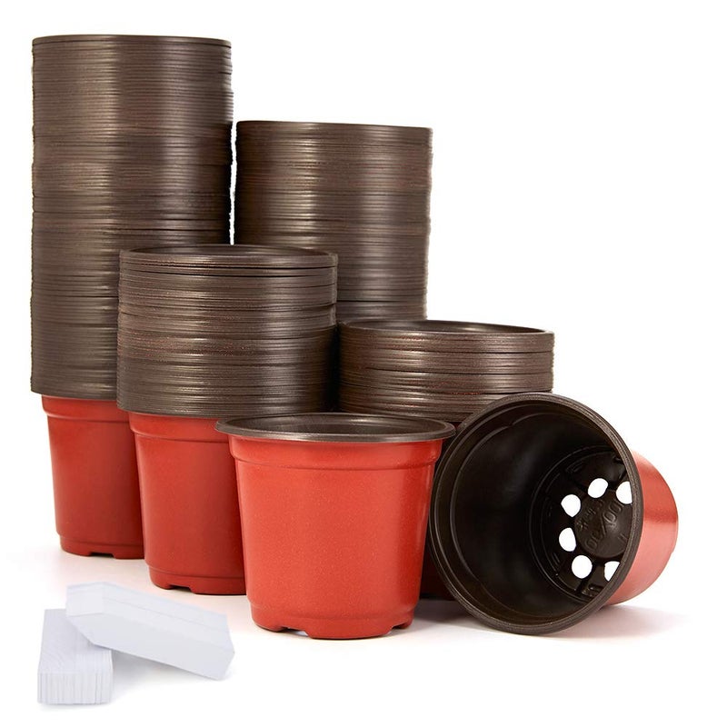 JERIA 200-Pack 4 Inch Plastic Nursery Pots Come with 200 Pcs Labels, Seedling Flower Plant Container and Seed Starting Pots - Image 1