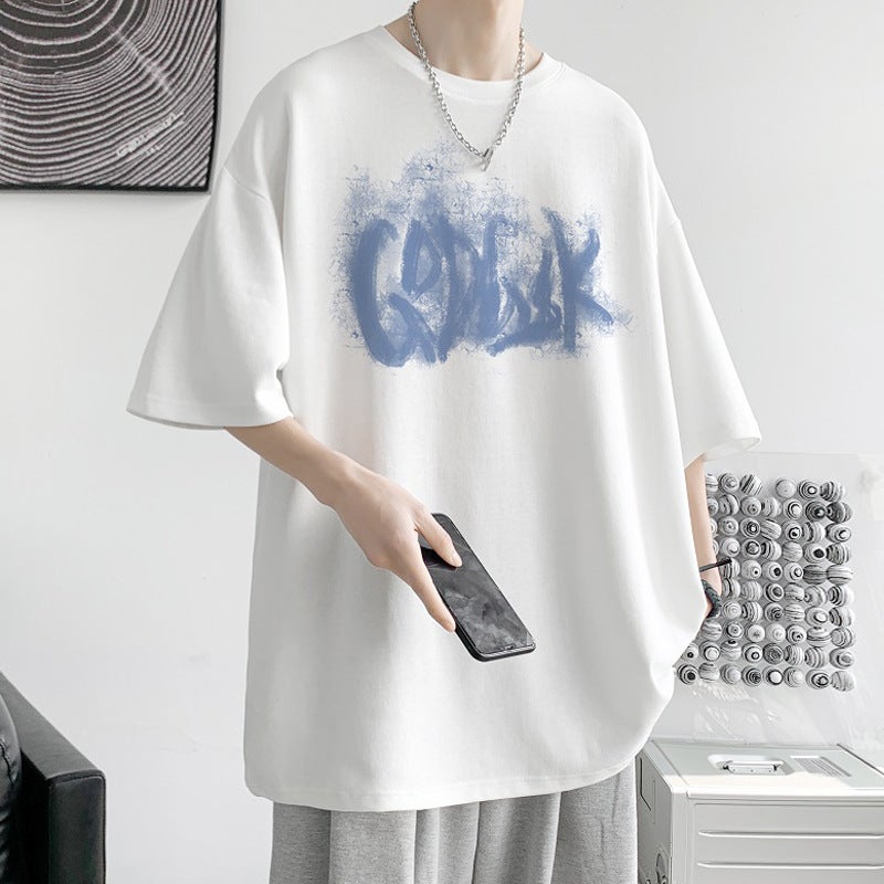 2024 Summer Short-sleeved T-shirt Mens Loose Trendy Ins Hong Kong Style All-match T-shirt Top Plus Size Half-sleeve Top for Chubby White T126 Mixed Letter GK 