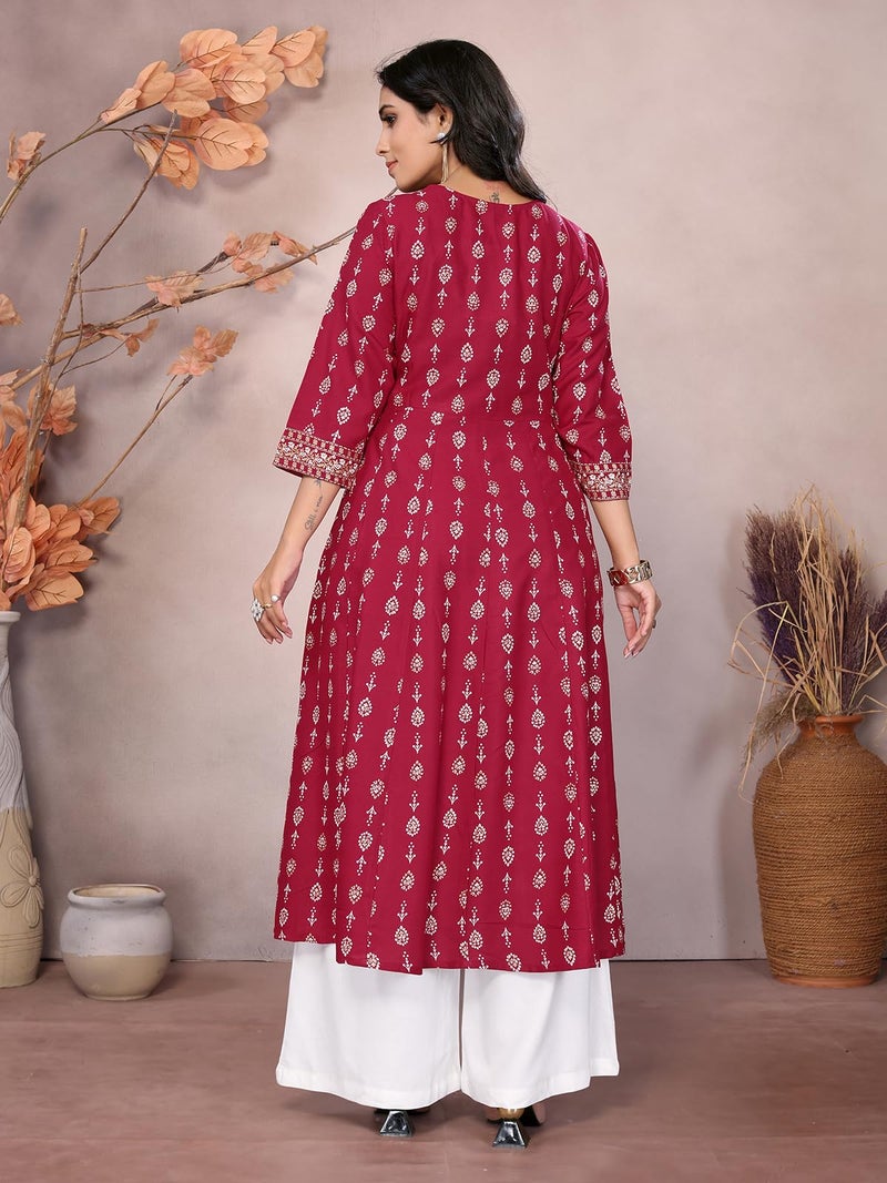 rangita Maroon Rayon Calf Length Embroidered Anarkali Kurti | Kurta for Women_S - Image 4