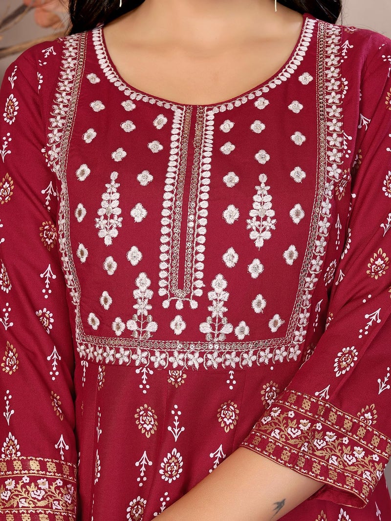 rangita Maroon Rayon Calf Length Embroidered Anarkali Kurti | Kurta for Women_S - Image 2