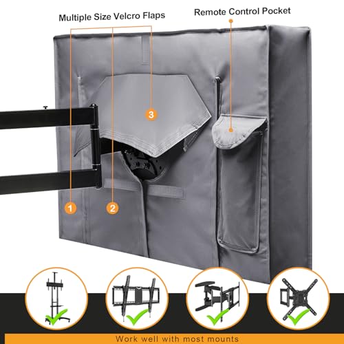 2win2buy Outdoor TV Cover 52 to 55 Inches Weatherproof, Waterproof Outside TV Covers Heavy Duty 600D Oxford TV Covers Outdoor TV Screen Protectors Shield with Zippers for Flat Screen Outdoor TVs - Image 5