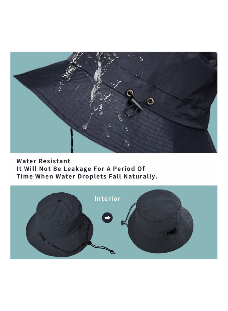 KASTWAVE KASTWAVE 2Pcs Bucket Hat, Mens Womens Sun Hat, Waterproof Bucket Hat Quick Dry Packable Boonie Hat Sun UV Protection Sun Hat Outdoor Fishing Hat (Navy Blue) - Image 5