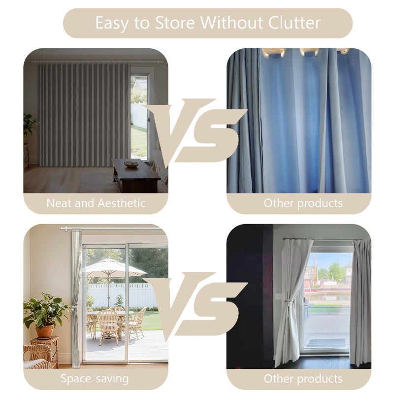 Jilron 100% Blackout Curtains Patio Door Curtain Accordion Door Sliding Door Curtains Extra Wide Blackout Curtains Used for Room Divider(Off-White 98" W x 84" L) - Image 2