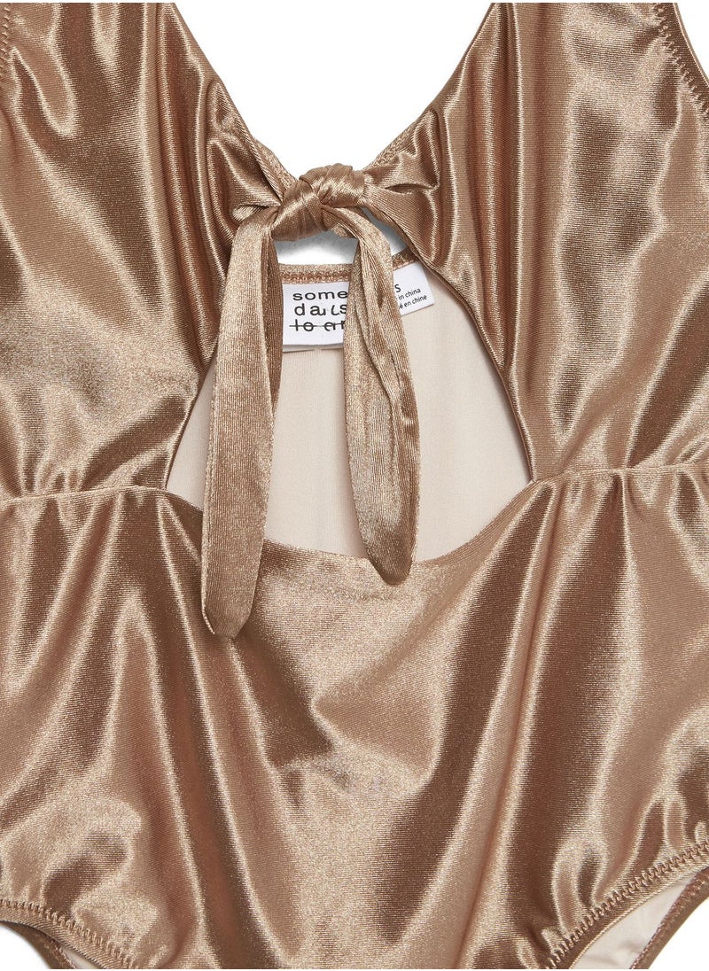 Somedays Lovin - Tie Front Metallic Cut Out Swimsuit - Image 1