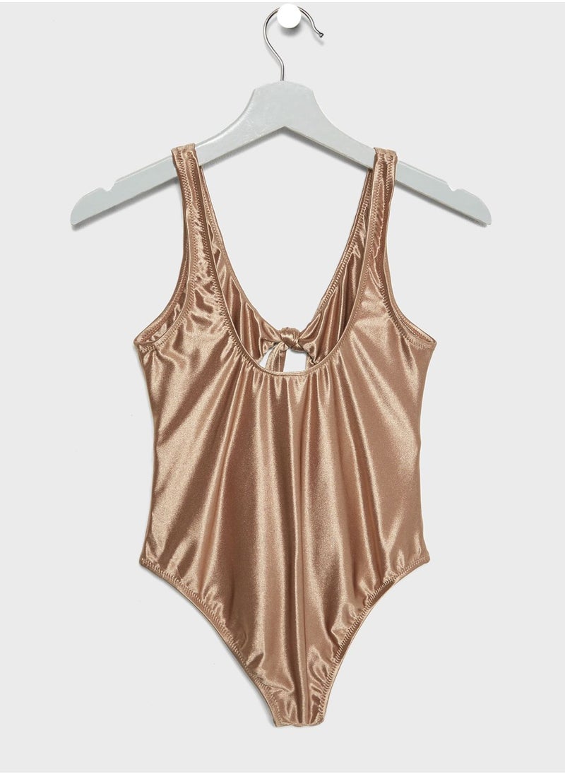 Somedays Lovin - Tie Front Metallic Cut Out Swimsuit - Image 1