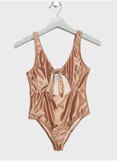 Tie Front Metallic Cut Out Swimsuit