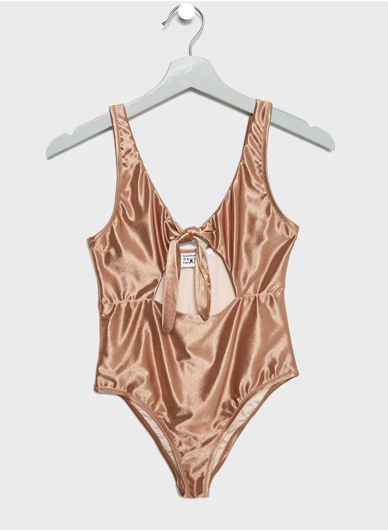 Somedays Lovin - Tie Front Metallic Cut Out Swimsuit - Image 1