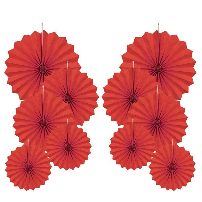 AimtoHome Party Hanging Paper Fans Decorations Set Red Round Paper Fan Ceiling Party Decoration SuppilesSet of 10