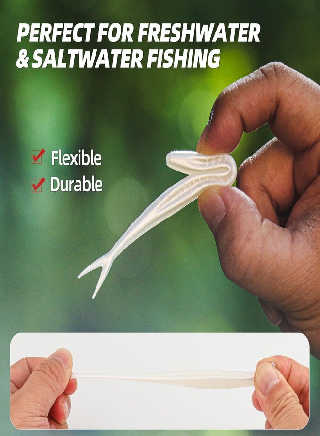 Probite Fork Tail Soft Lures - Realistic Wavy Tail Soft Bait Grub Swimbaits for Saltwater & Freshwater - Perfect for Bass, Trout, Crappie & More (5 inch,30pcs,Albino) - Image 3
