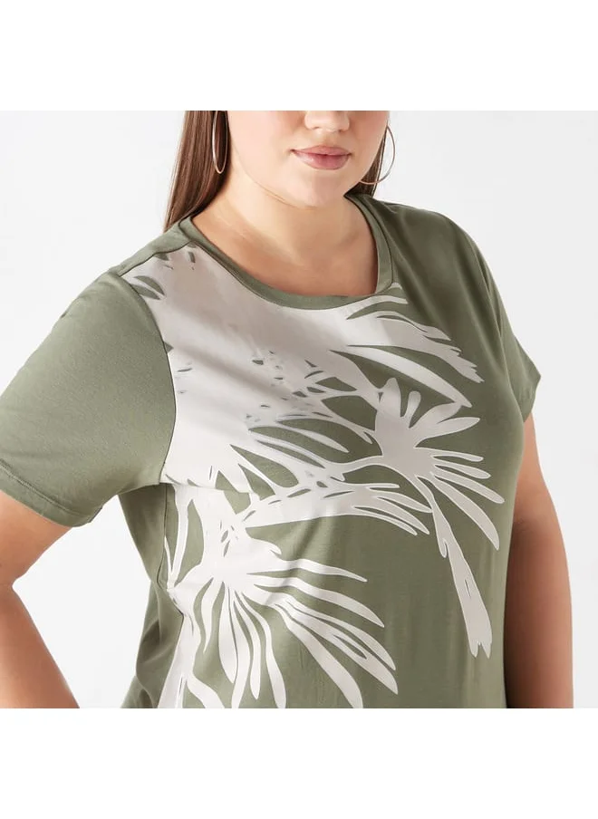 Ulla Popken Plus Size Ulla Popken Printed T-Shirt with Short Sleeves and Round Neck