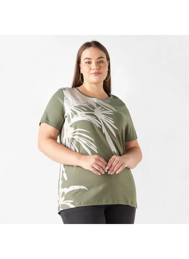 Ulla Popken Plus Size Ulla Popken Printed T-Shirt with Short Sleeves and Round Neck