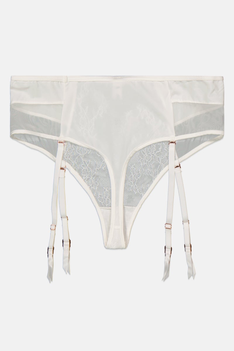 Etam Women Textured Suspender Brief, White - Image 2