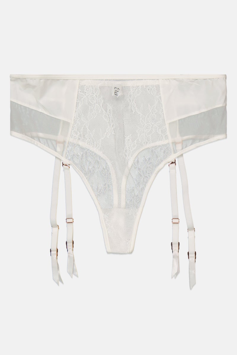 Etam Women Textured Suspender Brief, White - Image 1