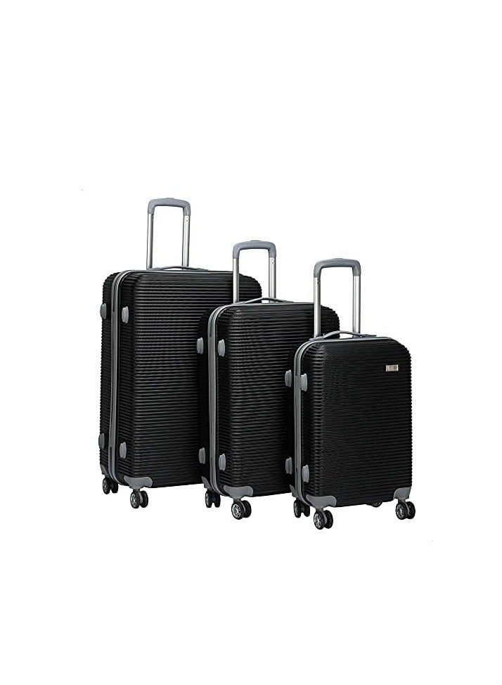 3 Pieces ABS Hard Shell Luggage Set 20/24/28 Inch Black  - Image 1