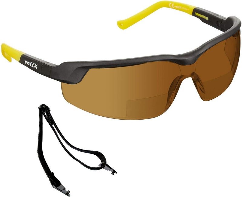 voltX GT ADJUSTABLE Bifocal Reading Safety Glasses Brown Lens 15 ANSI Z871 CE EN166FT Anti fog coated UV400 Lens Tilt length adjustable earstems clip on safety cord