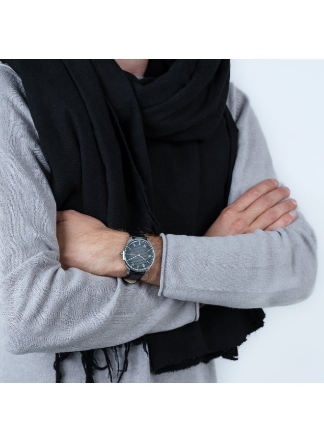 PIERRE CARDIN CBA.4025 LUXE SILVER & BLACK MEN'S WATCH - ELEGANT LEATHER DESIGN - Image 3