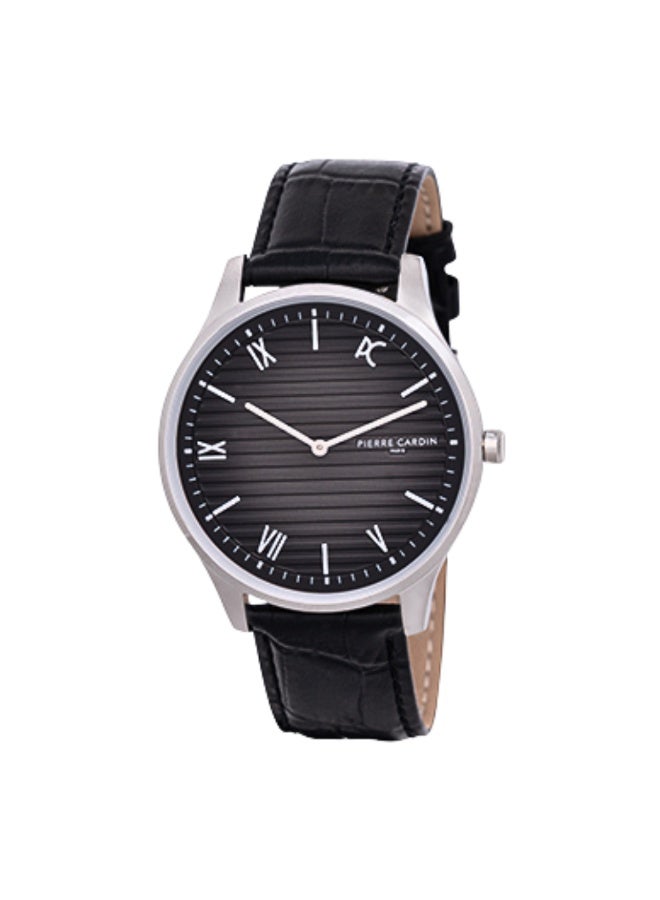 PIERRE CARDIN CBA.4025 LUXE SILVER & BLACK MEN'S WATCH - ELEGANT LEATHER DESIGN - Image 1