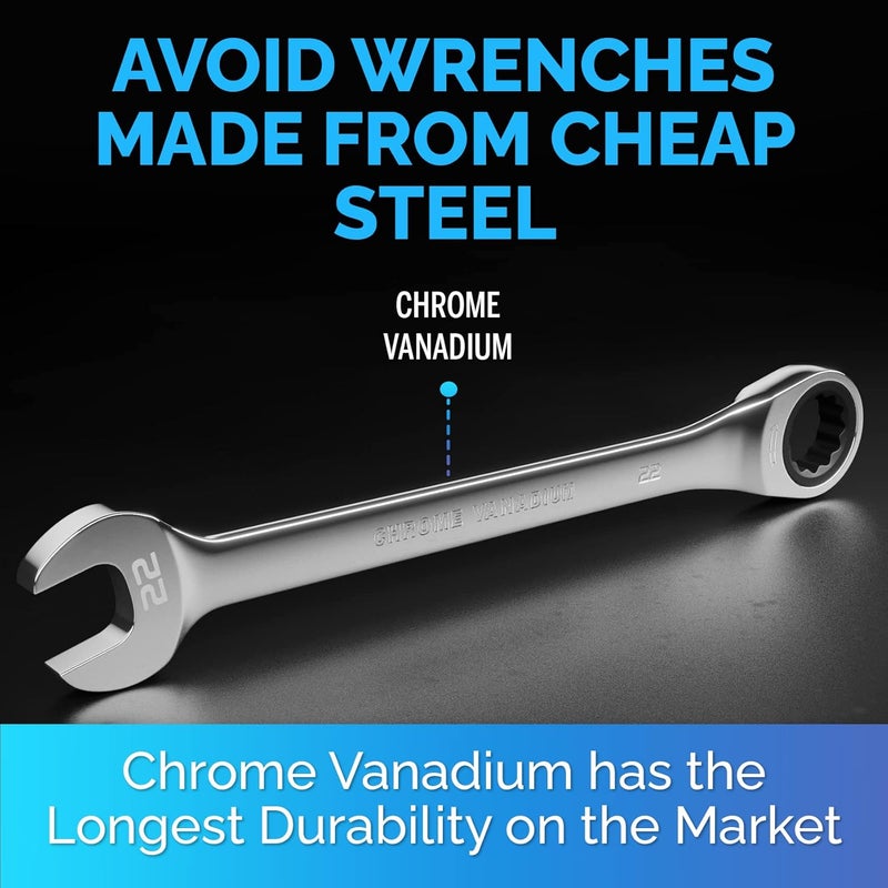 TOOLGUARDS 22mm Wrench - Ratcheting Wrench - Slim Profile - Ratchet Wrench - 100% Lifetime Satisfaction Guarantee - Image 4