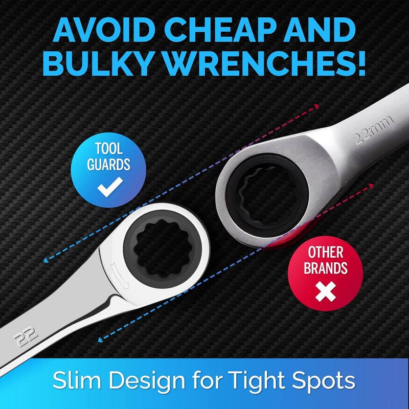 TOOLGUARDS 22mm Wrench - Ratcheting Wrench - Slim Profile - Ratchet Wrench - 100% Lifetime Satisfaction Guarantee - Image 3