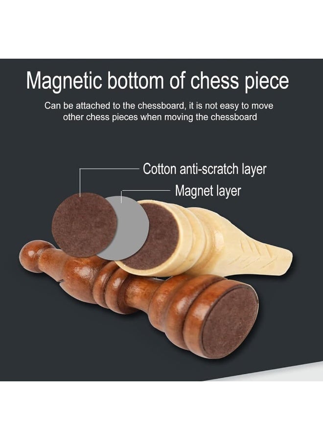 السيزال طقم شطرنج خشبي غير مغناطيسي 39 سم، طقم شطر خشبي  مغناطيسي 15.6 بوصة، لعبة لوحية للبالغين والأطفال، مع 24 قطعة شطرنج إضافية و 2 ملكات إضافيتين، طقم شطرنج محمول للسفر - Image 2