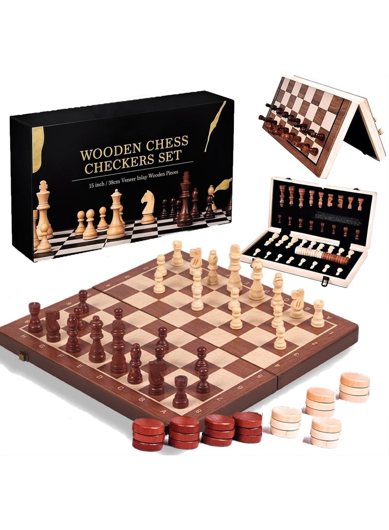 السيزال طقم شطرنج خشبي غير مغناطيسي 39 سم، طقم شطر خشبي  مغناطيسي 15.6 بوصة، لعبة لوحية للبالغين والأطفال، مع 24 قطعة شطرنج إضافية و 2 ملكات إضافيتين، طقم شطرنج محمول للسفر - Image 1