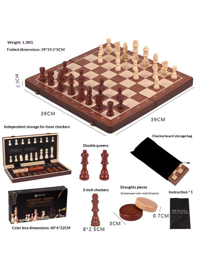 السيزال طقم شطرنج خشبي غير مغناطيسي 39 سم، طقم شطر خشبي  مغناطيسي 15.6 بوصة، لعبة لوحية للبالغين والأطفال، مع 24 قطعة شطرنج إضافية و 2 ملكات إضافيتين، طقم شطرنج محمول للسفر - Image 3