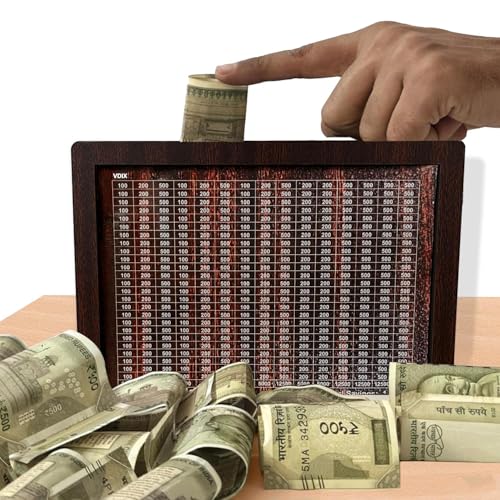 VDIX Wooden Coin Bank for Kids & Adults, Money Box with Carved Design, Savings Box, Mini Bank, Donation Box, Smart Money Box, Wooden Coin Box, Money Saver, Piggy Bank with Numbers 120000 - Image 2
