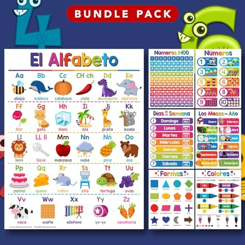 FoldCard Spanish Educational Posters for Kids Bundle of 14 Bilingual Classroom and Homeschool Learning Chart Decorations and School Materials Preschool to Grade 3 Durable Glossy Cardstock 85 x 11 - Image 3