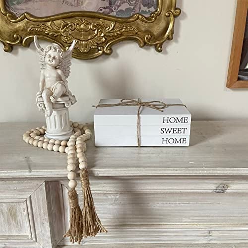 OMISHE Decorative Books for Home Decor, White Faux Books for Decoration, Rustic Farmhouse Stacked Display Books with 52in Wood Bead Garland for Coffee Tables Living Room, (Home Sweet Home) - Image 5