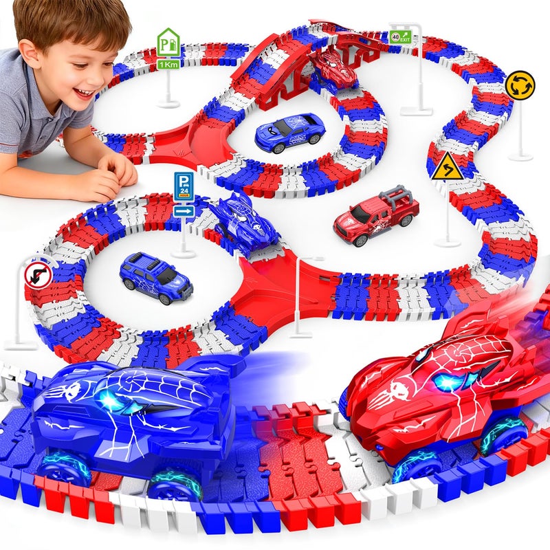 Desuccus Spider Toys for Boys 46 Create A Spider World Road Race Tracks with 2 Cool Spider Cars Toys for Kids Boys Flexible Train Tracks Set for Age 3 4 5 6 7 8 Year Up Old Boy Girls Birthday Gifts - Image 3
