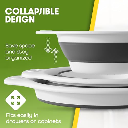 Gevoli Collapsible Colanders (3 Pack Set) Food Strainers with Over-Sink Water Draining Base for Pasta Fruits and Vegetables, White (3 Sizes, 3QT, 4QT and 5 Quart) - Image 4