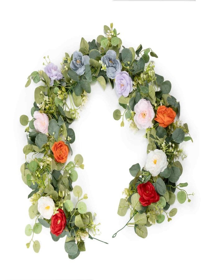 JDKPK 2Pcs(10FT) Artificial Eucalyptus Garlands with Rose Flowers, Faux Floral Greenery Garland Fake Flower Vines for Valentine's Day Wedding Table Arch Party Anniversary Backdrop Decor (Colorful) - Image 1