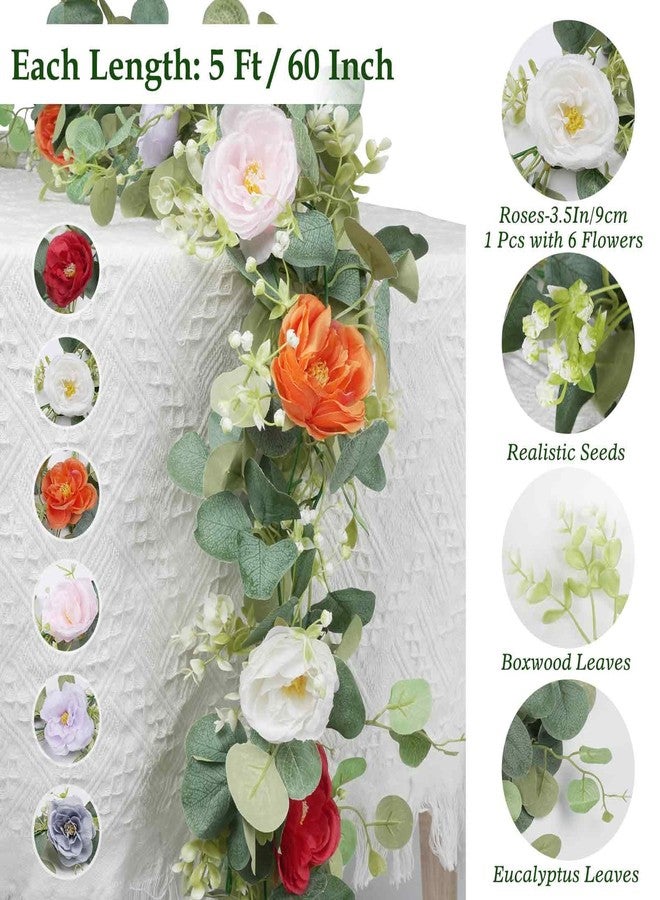 JDKPK 2Pcs(10FT) Artificial Eucalyptus Garlands with Rose Flowers, Faux Floral Greenery Garland Fake Flower Vines for Valentine's Day Wedding Table Arch Party Anniversary Backdrop Decor (Colorful) - Image 5