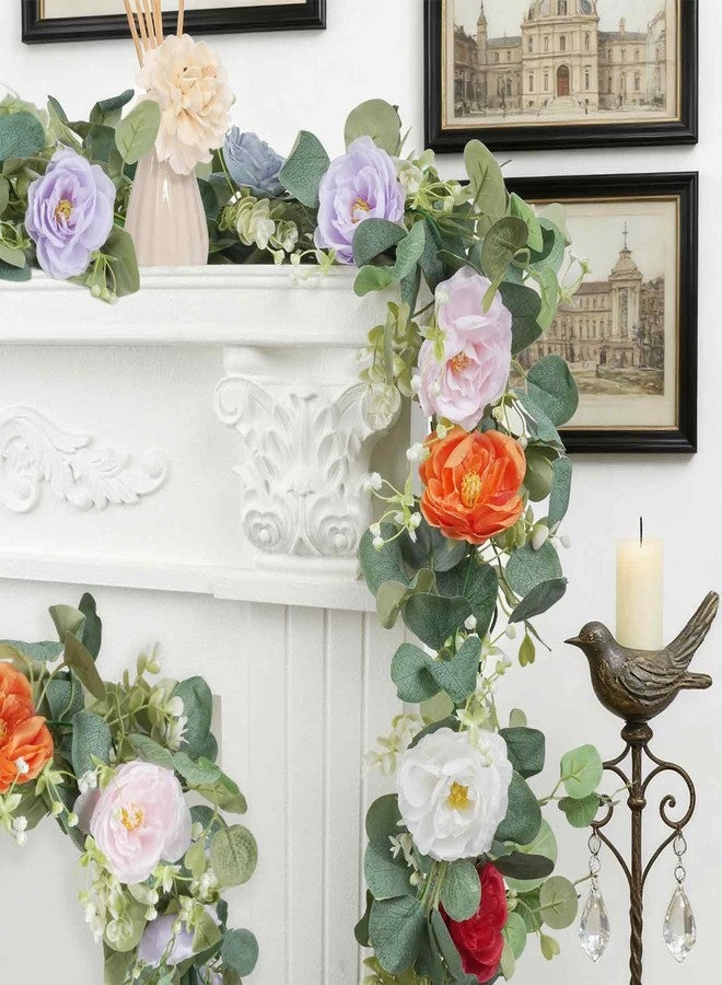JDKPK 2Pcs(10FT) Artificial Eucalyptus Garlands with Rose Flowers, Faux Floral Greenery Garland Fake Flower Vines for Valentine's Day Wedding Table Arch Party Anniversary Backdrop Decor (Colorful) - Image 2