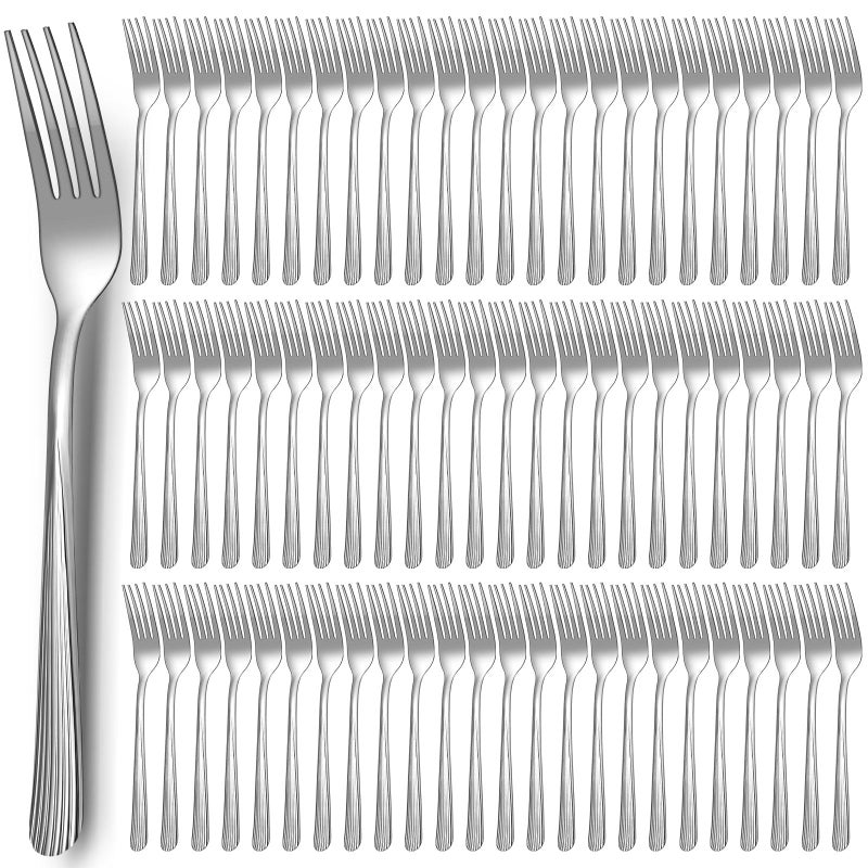 Minatee 100 Pieces Dinner Forks Bulk Set 6.9 Inches Stainless Steel Metal Forks Flatware Fork Silverware Salad Forks Table Fork Mirror Polished for Home Restaurant Eating Kitchen Utensils - Image 1