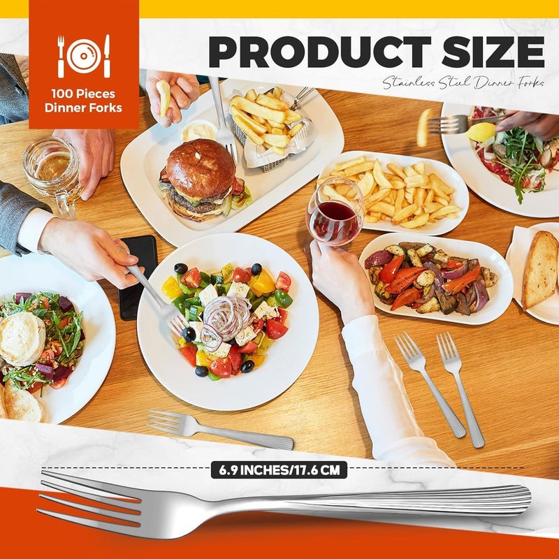 Minatee 100 Pieces Dinner Forks Bulk Set 6.9 Inches Stainless Steel Metal Forks Flatware Fork Silverware Salad Forks Table Fork Mirror Polished for Home Restaurant Eating Kitchen Utensils - Image 2