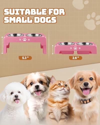 Jovrun Elevated Dog Bowls for Small Dogs and Cats NonSlip Cat Bowls with 2 Thick 55 Stainless Steel Dishes Dog Feeder 2 Heights Adjustable to 2653 - Image 3