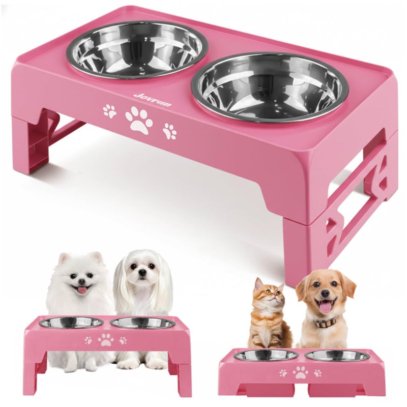 Jovrun Elevated Dog Bowls for Small Dogs and Cats NonSlip Cat Bowls with 2 Thick 55 Stainless Steel Dishes Dog Feeder 2 Heights Adjustable to 2653 - Image 2