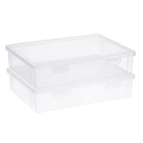 BTSKY Clear Plastic Storage Box with Flap Lid, Multipurpose Craft Organizers and Storage Box Art Supply Storage Organizer Plastic Sewing Box for Beads Pencils Notebooks, 2 Pack Small - Image 1