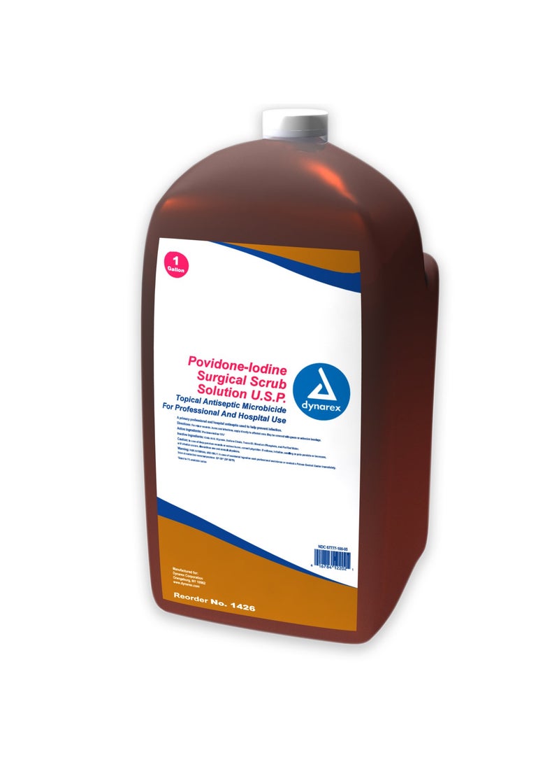 Dynarex Dynarex Povidone-Iodine Scrub Solution, Antiseptic Solution for Skin and Mucosa, Ideal for Surgical Site Preparation, Contains Povidone Iodine 7.5%, 1 Gal. Bottles, 4 Jugs 