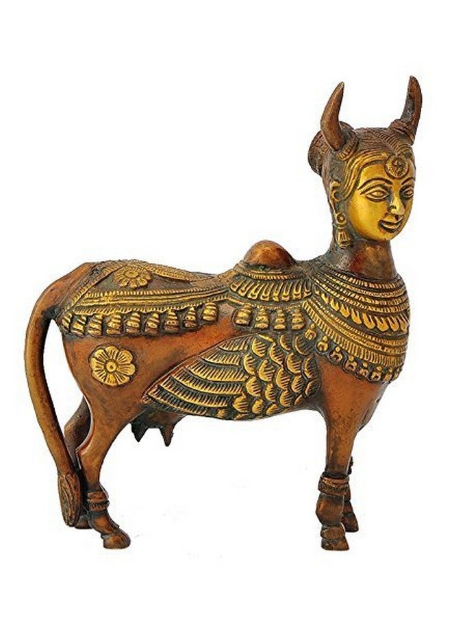 Kartique Brass Kamdhenu Idol with Ornate Detailing - 7.5 Inches Height - Decorative Cow Statue for Home and Temple Decor - Image 2