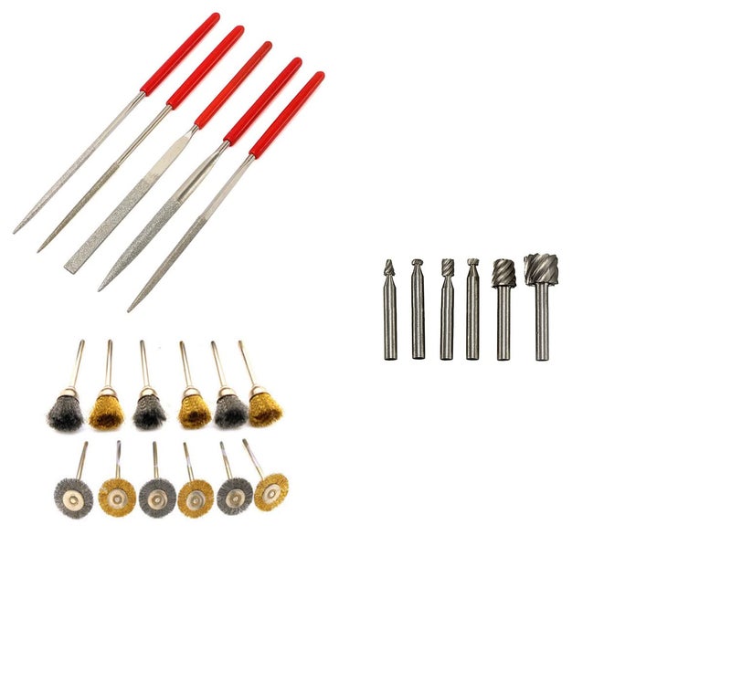 Digital Craft Rotary Tool Die Grinder Accessory Kit DIY Crafts Kit All in One Items DIY Works 5Pc Diamond File Set12Pc Wire Brush Set6Pc HSS Rotary Burs Set