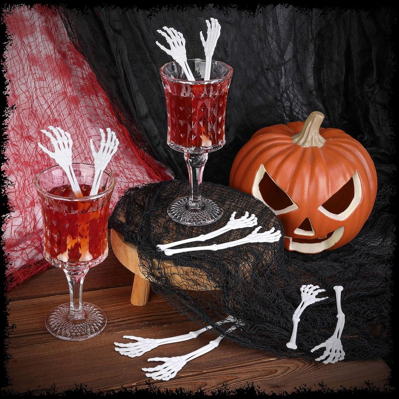 RunNico 50 Pcs 5.9''x1.5'' Halloween Skeleton Cocktail Stirrers, Reusable Skeleton Hand Swizzle Sticks, Halloween Plastic Drink Stirrer for Home Bar Horror Party Table Decorations Photo Props - Image 5