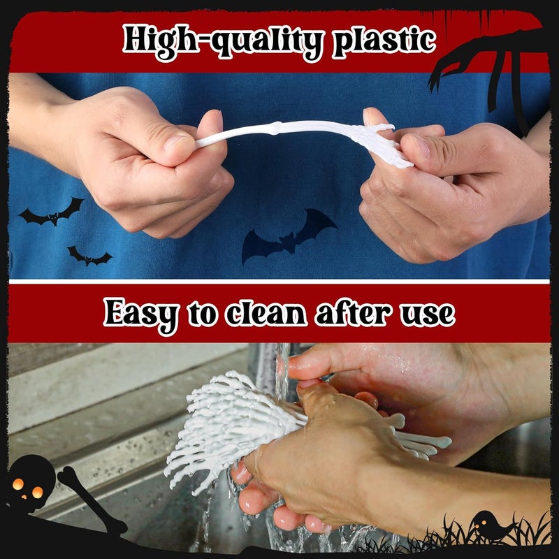 RunNico 50 Pcs 5.9''x1.5'' Halloween Skeleton Cocktail Stirrers, Reusable Skeleton Hand Swizzle Sticks, Halloween Plastic Drink Stirrer for Home Bar Horror Party Table Decorations Photo Props - Image 3